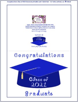 Preview of Congratulations Class of 2021 Graduate Fabric Font Blue Cap Gold Tassel Card