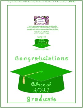 Preview of Congratulations Class of 2021 Graduate Fabric Font Green Cap Gold Tassel Card