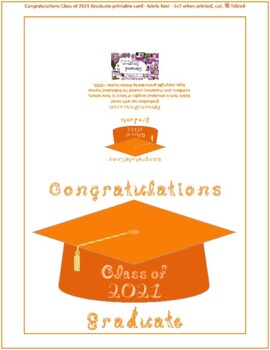 Preview of Congratulations Class of 2021 Graduate Fabric Font Orange Cap Gold Tassel Card