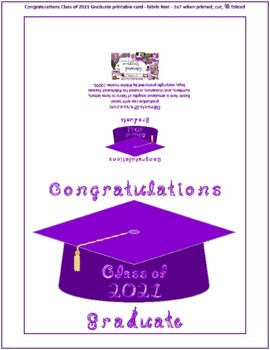 Preview of Congratulations Class of 2021 Graduate Fabric Font Purple Cap Gold Tassel Card
