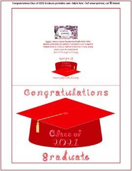 Preview of Congratulations Class of 2021 Graduate Fabric Font Red Cap Gold Tassel Card