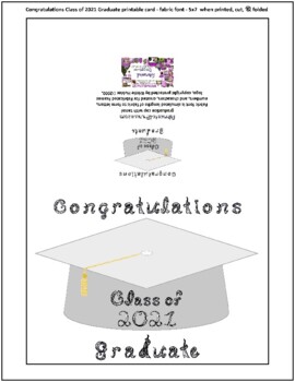 Preview of Congratulations Class of 2021 Graduate Fabric Font White Cap Gold Tassel Card