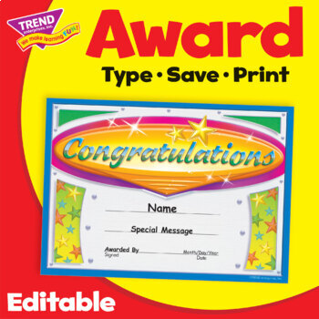 Preview of Congratulations Editable Student Recognition Award | Print & Digital