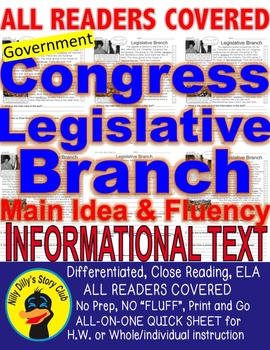 Preview of Congress Legislative Branch CLOSE READING 5 LEVEL COMPREHENSION PASSAGES