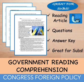 Preview of Congress Shaping Foreign Policy - Reading Comprehension Passage & Questions