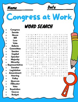 Preview of Congress at Work Word Search Puzzle Activities