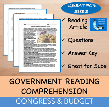 Preview of Congress & the Budget - Reading Comprehension Passage & Questions