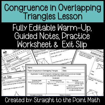 Preview of Congruence in Overlapping Triangles Notes | Bell Ringer | Worksheet | Exit Slip