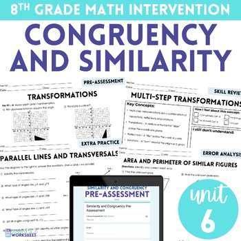 Preview of Congruency and Similarity Data 8th Grade Math Intervention Unit