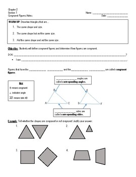 Preview of Congruent Figures Notes