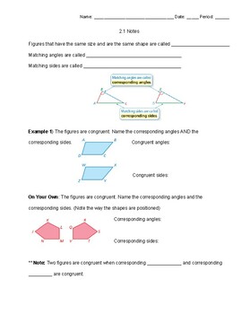 Preview of Congruent Shapes + Corresponding Guided Notes