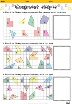 math worksheets congruent shapes