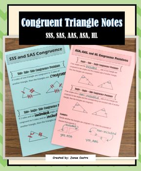 Preview of Congruent Triangle Notes - SSS, SAS, ASA, AAS, HL