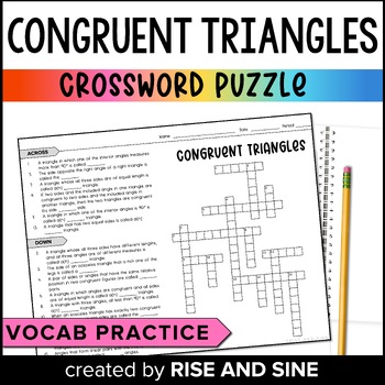Congruent Triangles Crossword Puzzle by Rise and Sine TPT