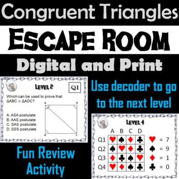 Preview of Congruent Triangles Activity: Escape Room Geometry Game (SSS, SAS, ASA, AAS)
