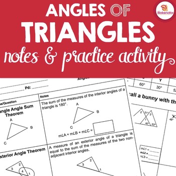 Preview of Angles of Triangles Notes & Activity - Triangle Angle Sum & Exterior Angle Sum
