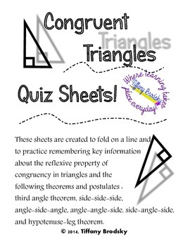 Preview of Congruent Triangles Quiz Sheet for High School and Adult Ed. Geometry Students