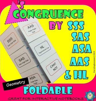 Preview of Congruent Triangles Theorems (SSS,SAS,ASA,AAS,HL) Foldable PDF+ EASEL