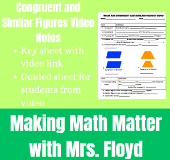 Preview of Congruent and Similar Figures Video Notes