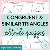 Congruent and Similar Triangle Quizzes