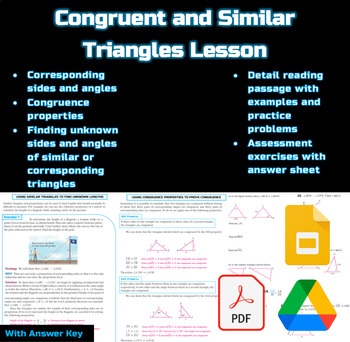 Preview of Congruent and Similar Triangles Geometry Lesson :Google Slides :Digital