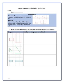 Preview of Congruent and Similar Worksheet