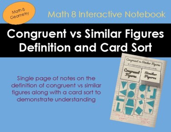 Preview of Congruent vs Similar Figures Card Sort Interactive Notebook