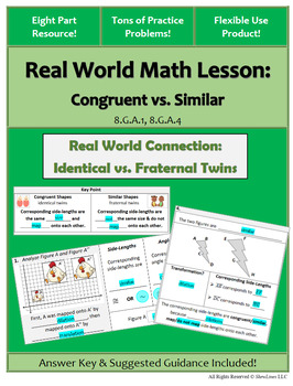 Preview of Congruent vs Similar Transformations: Engaging 8 Part Lesson (Flexible Use!)