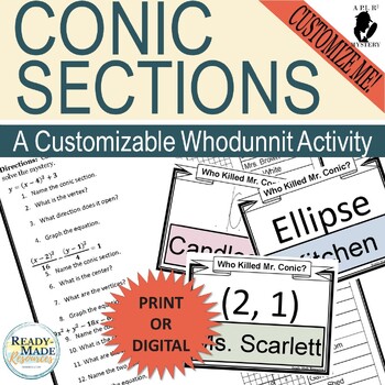 Preview of Conic Sections Mystery Activity Customizable Scavenger Hunt + DIGITAL