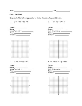 Preview of Conics (Parabola) Worksheet/Quiz
