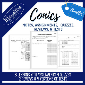 Preview of Conics Unit - 8 lessons w/quizzes, reviews & tests
