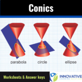 Conics - worksheets, answer key, guided notes