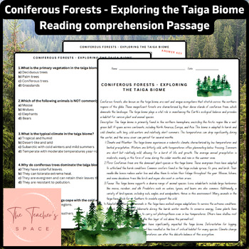 Preview of Coniferous Forests - Exploring the Taiga Biome Reading Comprehension Passage