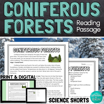 Preview of Coniferous Forests Taiga Biome Reading Comprehension Passage PRINT and DIGITAL