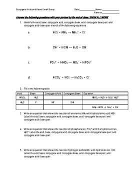 Conjugate Acids and Bases Worksheet by Kristin Irlam TPT