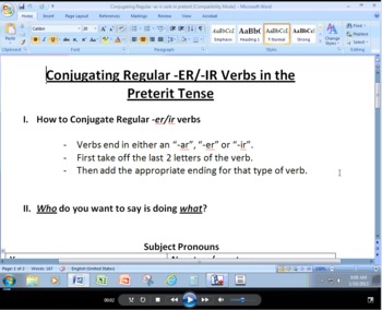 Preview of Conjugate Regular -ER/-IR Verbs Video Tutorial (Preterit Tense)