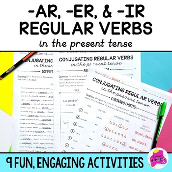 Preview of Conjugating Present Tense Regular AR, ER, IR Verbs in Spanish 1 Activity Packet