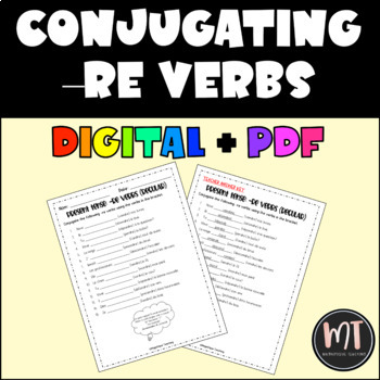 Preview of Conjugating Regular -RE French Verbs in Present Tense Worksheet