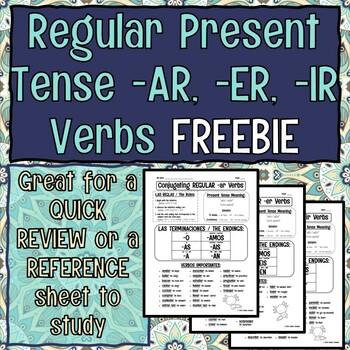 Preview of Regular Present Tense Verbs in Spanish: -AR, -ER, & -IR Verbs