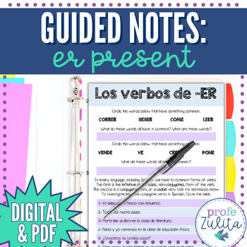 Preview of Conjugating Spanish Present Tense ER Verbs Guided Notes for Students