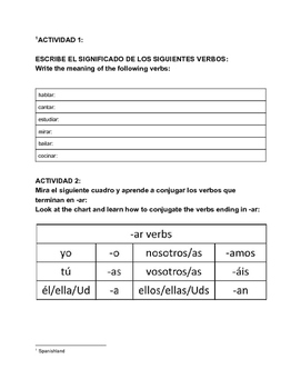Conjugation Verbs in Spanish (AR ending verbs) Verbos en Español by ...