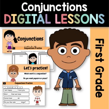 Preview of Conjunctions 1st Grade Interactive Google Slides | Daily Grammar Practice