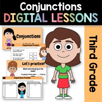 Preview of Conjunctions 3rd Grade Interactive Google Slides | Daily Grammar Practice