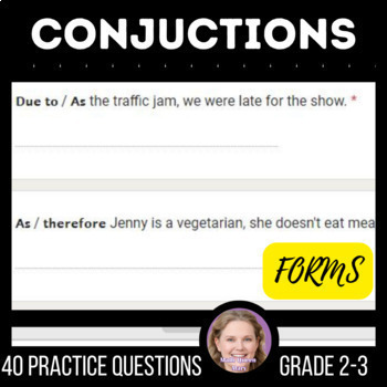 Preview of Conjunctions Google Forms Self Grading 2nd and 3rd Grade Digital Resources