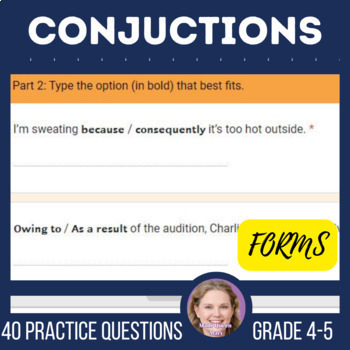 Preview of Conjunctions Grammar Review Assessments 4th and 5th Grade Digital Resources