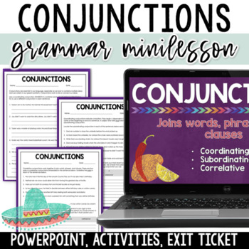 Preview of Conjunctions Lesson & Worksheets - Subordinating, Correlative, & Coordinating