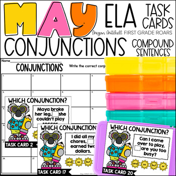 Preview of Conjunctions May Task Card Activity ELA Centers, Scoot, Morning Tubs