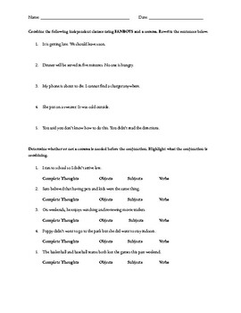 Fanboys 12-4 worksheet