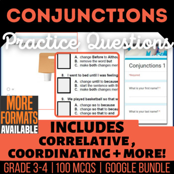 Preview of Conjunctions Review Google Worksheets Slides Forms | Coordinating Subordinating