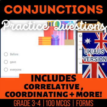 Preview of Conjunctions Self Grading Forms: Coordinating, Subordinating UK/AUS English